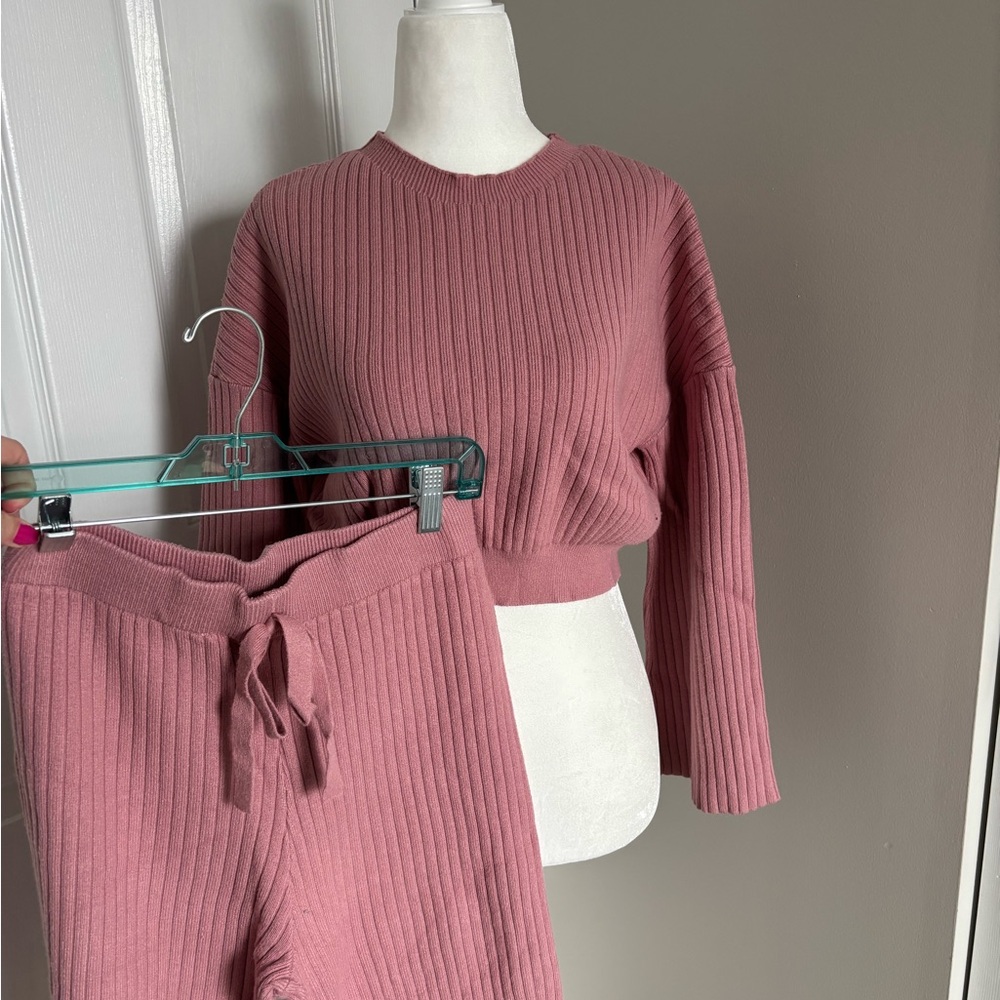 Lulu's Dusty Rose Ribbed Knit Lounge Set